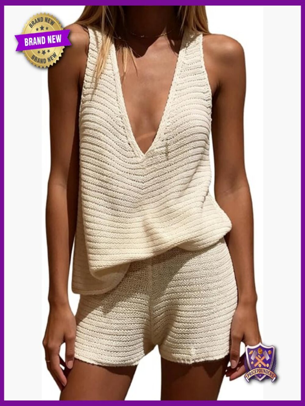 Women's 2 Piece Knit Tank Top & Shorts Set Beach Vacation Outfit
